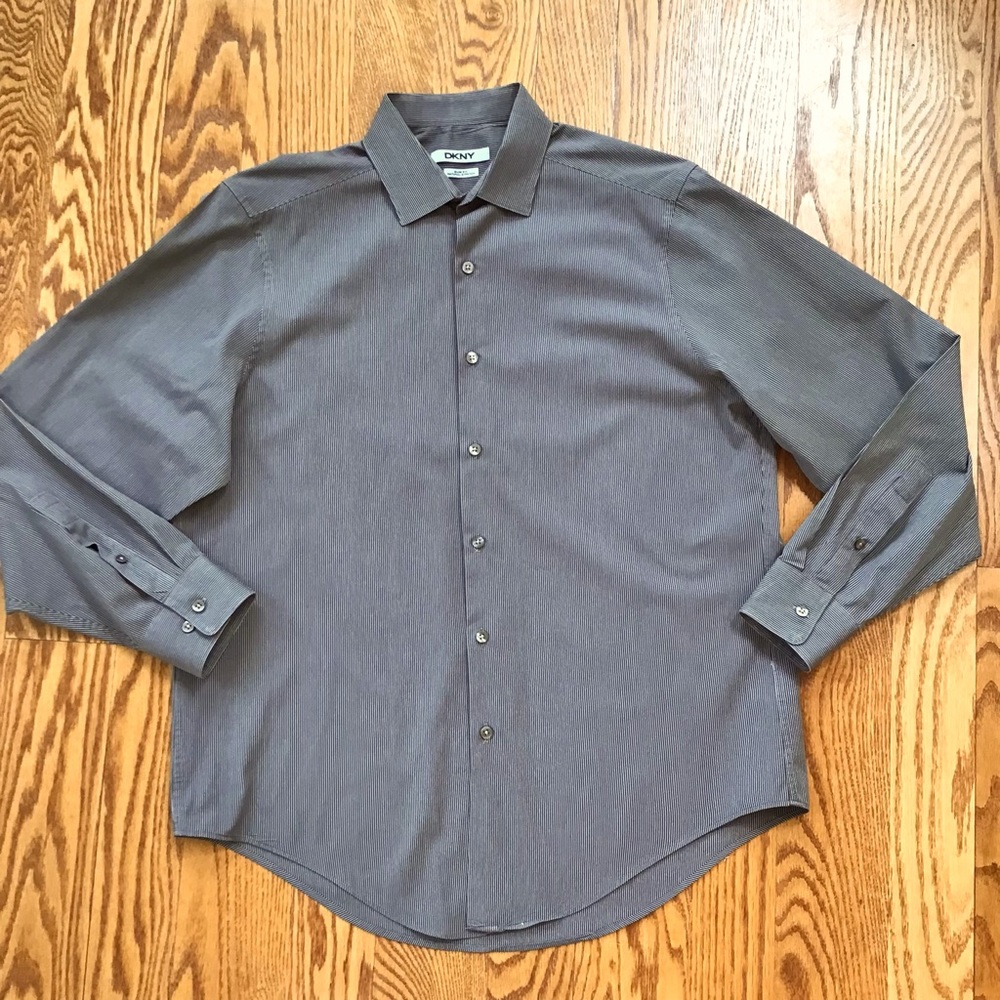 DKNY Slim Fit Stretch Gray Striped Shirt